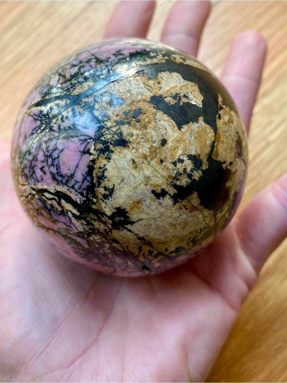Collector Grade Rhodonite Sphere (#1) | Unique Patterns | Comes w/ Wooden Stand